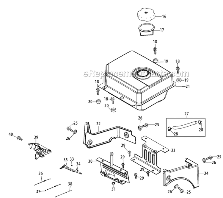Fuel Tank and Mounting Diagram and Parts List for 31AH65LG701 2010 Yard Man Snow Blower